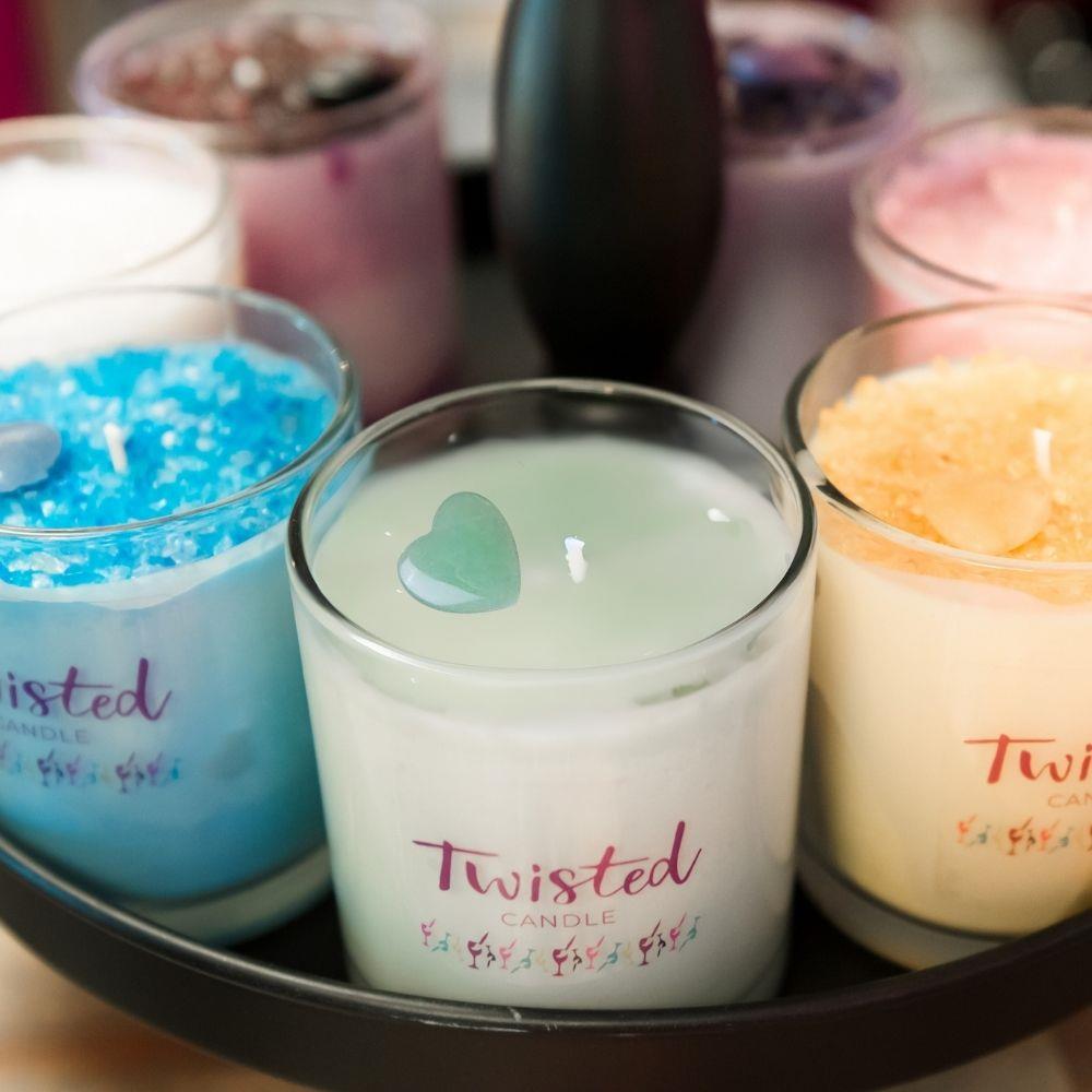 Custom Scented Candle with Heart Crystals