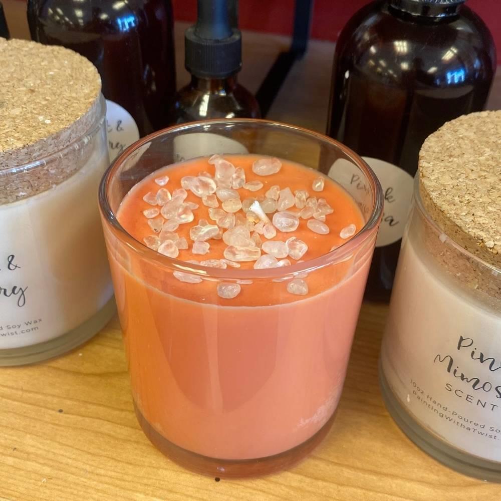Custom Scented Candle with Color and Crystals