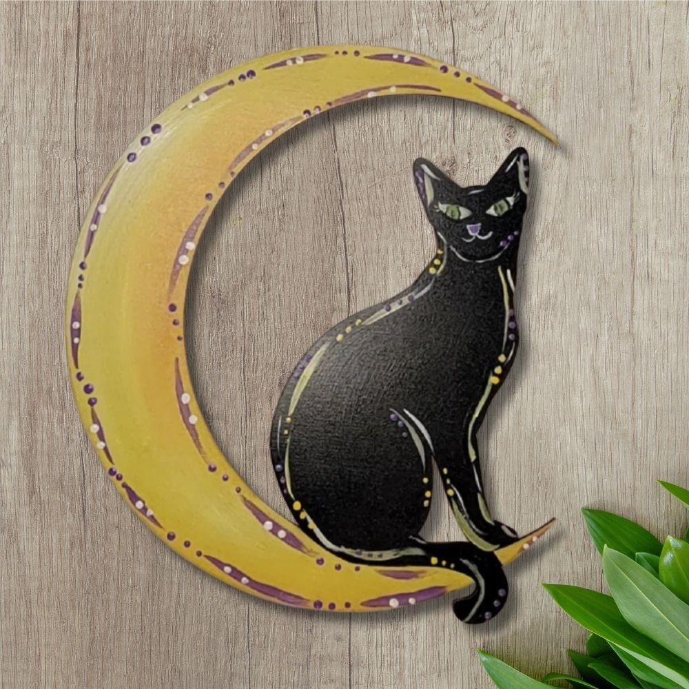 12" MDF Wooden Cutout - Cat on Moon