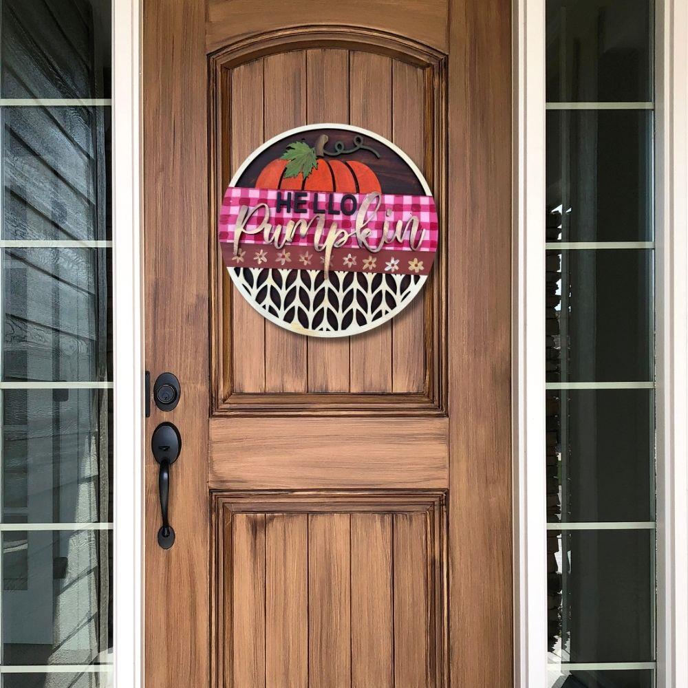 Hello Pumpkin 3D Wooden Door Hanger 16"