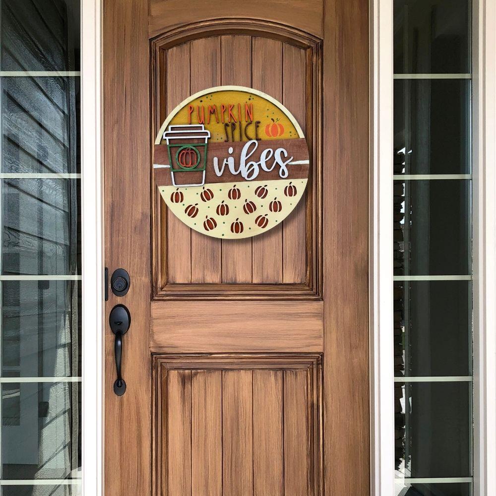 Pumpkin Spice Vibes 3D Wooden Door Hanger 16"