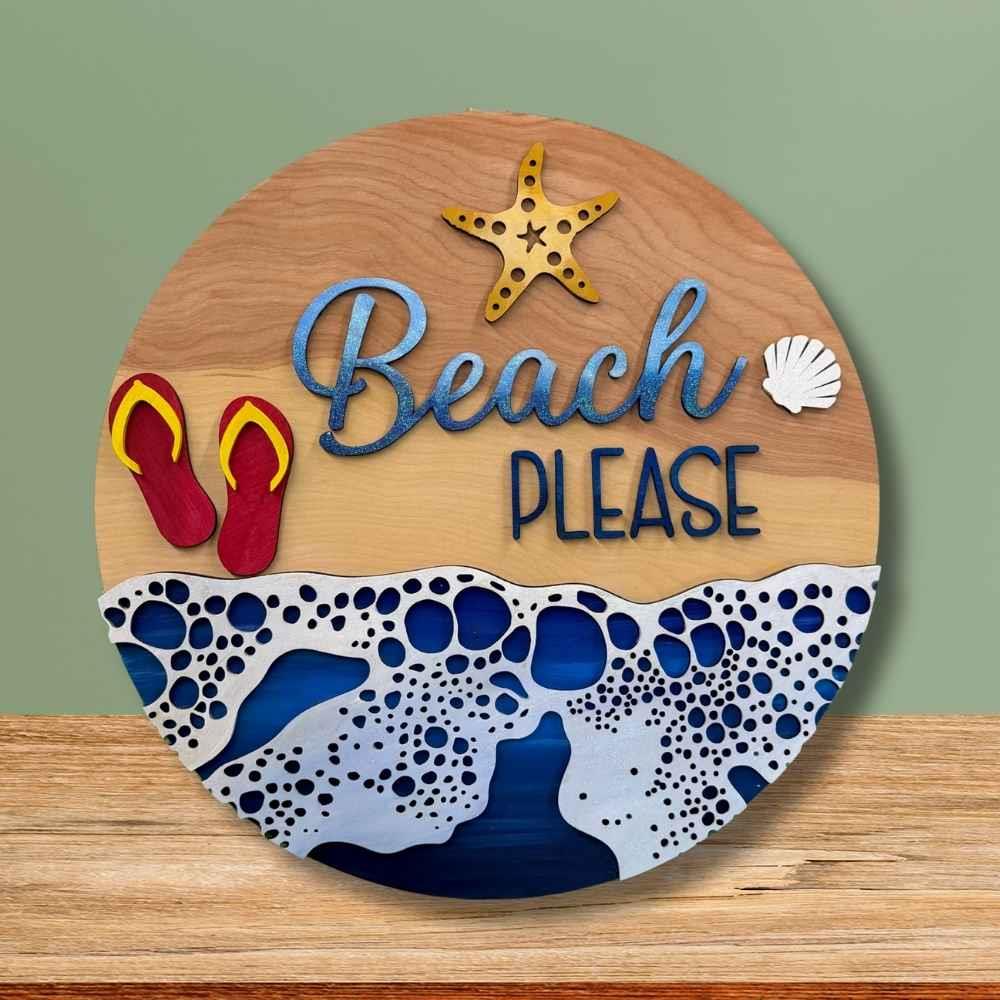 Beach Please 3D Wooden Door Hanger