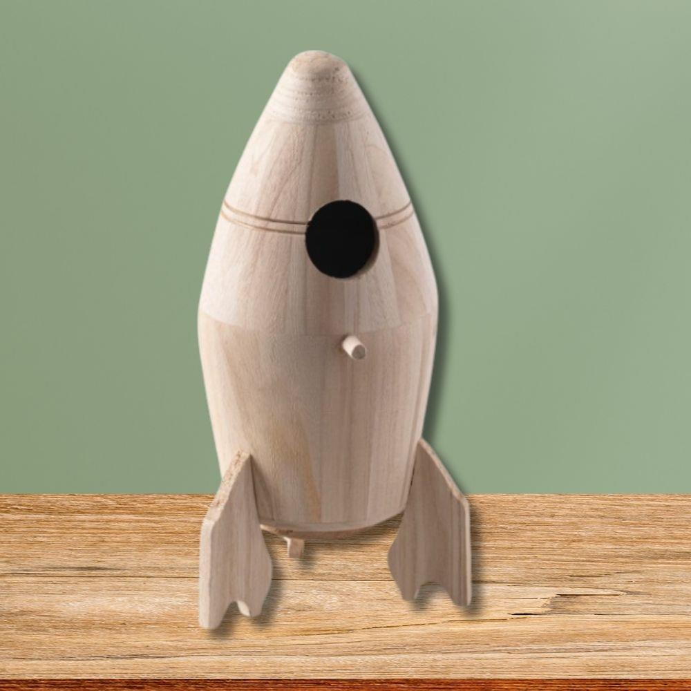 Rocket Ship Wood Birdhouse