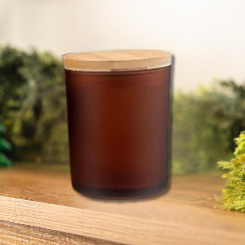 Frosted Amber Candle Jar with Bamboo Lid